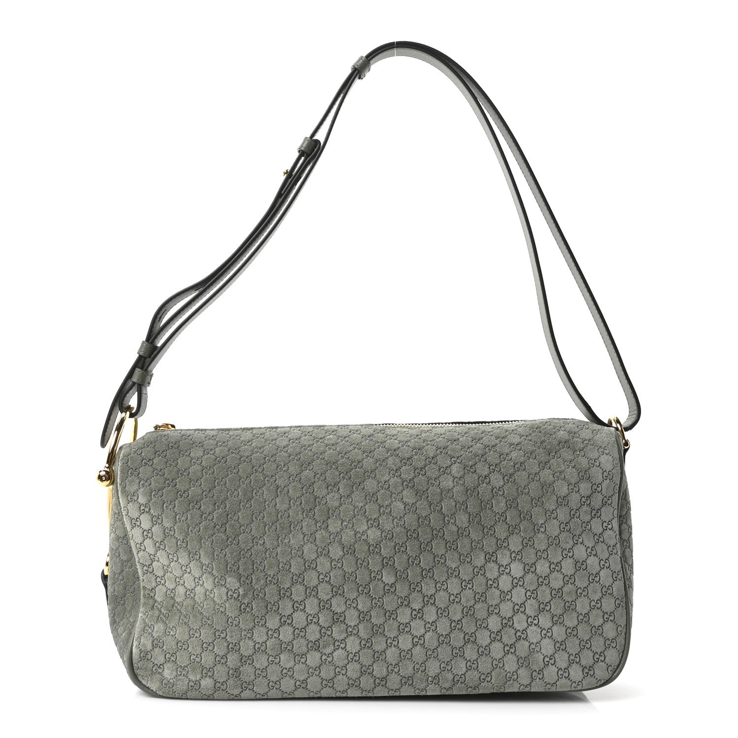 Suede GG Monogram Half Horsebit Medium Shoulder Bag Sage