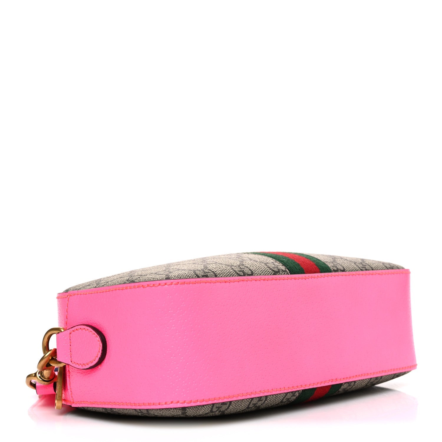 GG Supreme Monogram Textured Dollar Calfskin Web Ophidia Small Crossbody Bag Beige Ebony Fuchsia