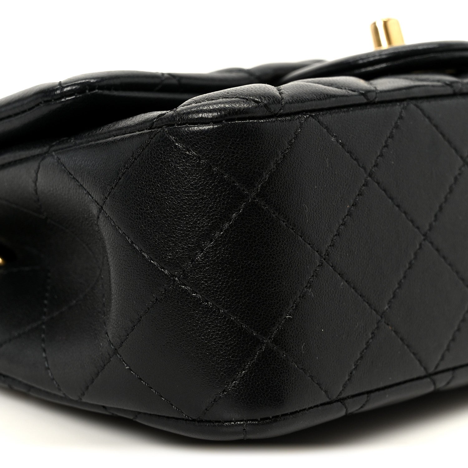 Lambskin Quilted Mini Rectangular Pearl Crush Flap Black