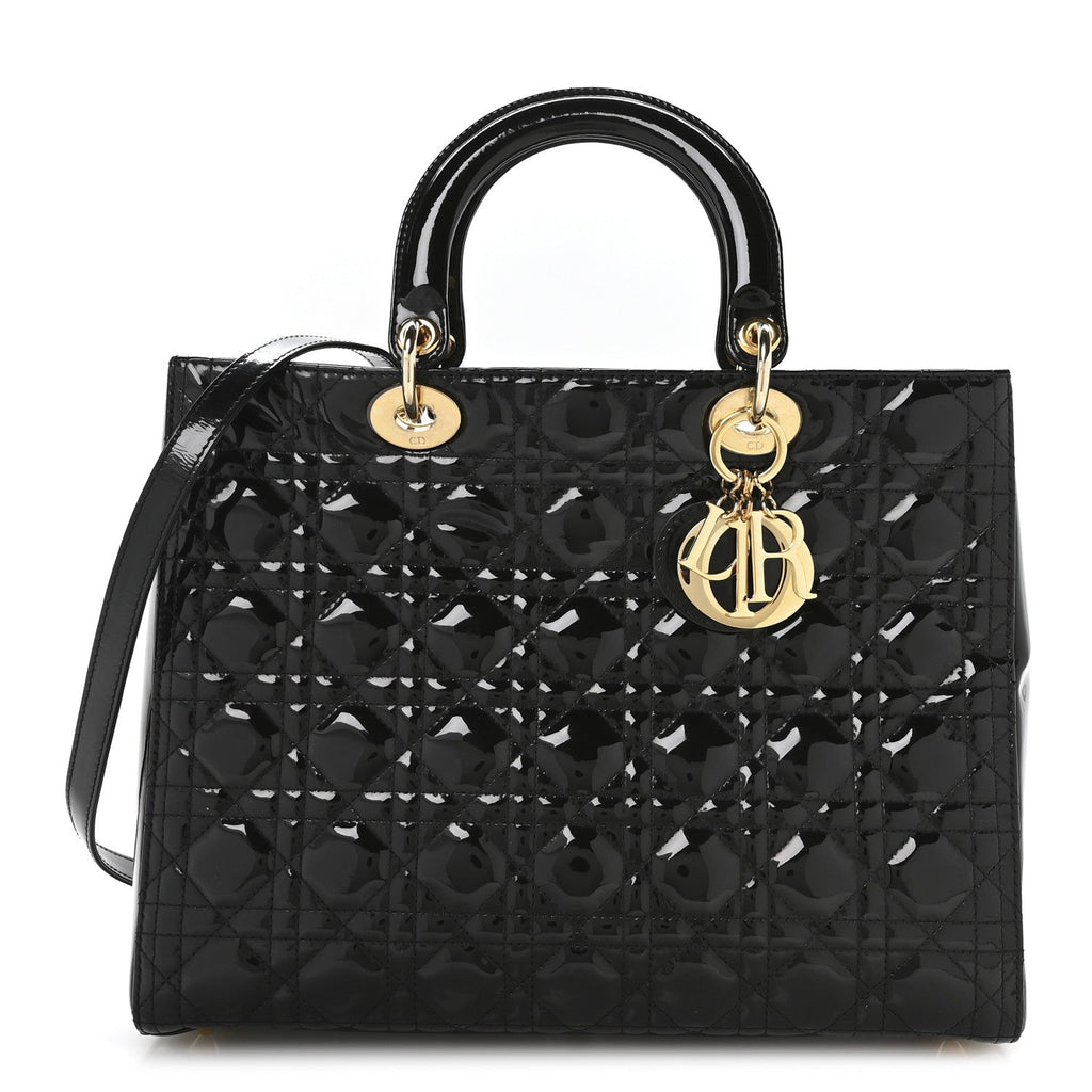 Patent Cannage Large Lady Dior Black