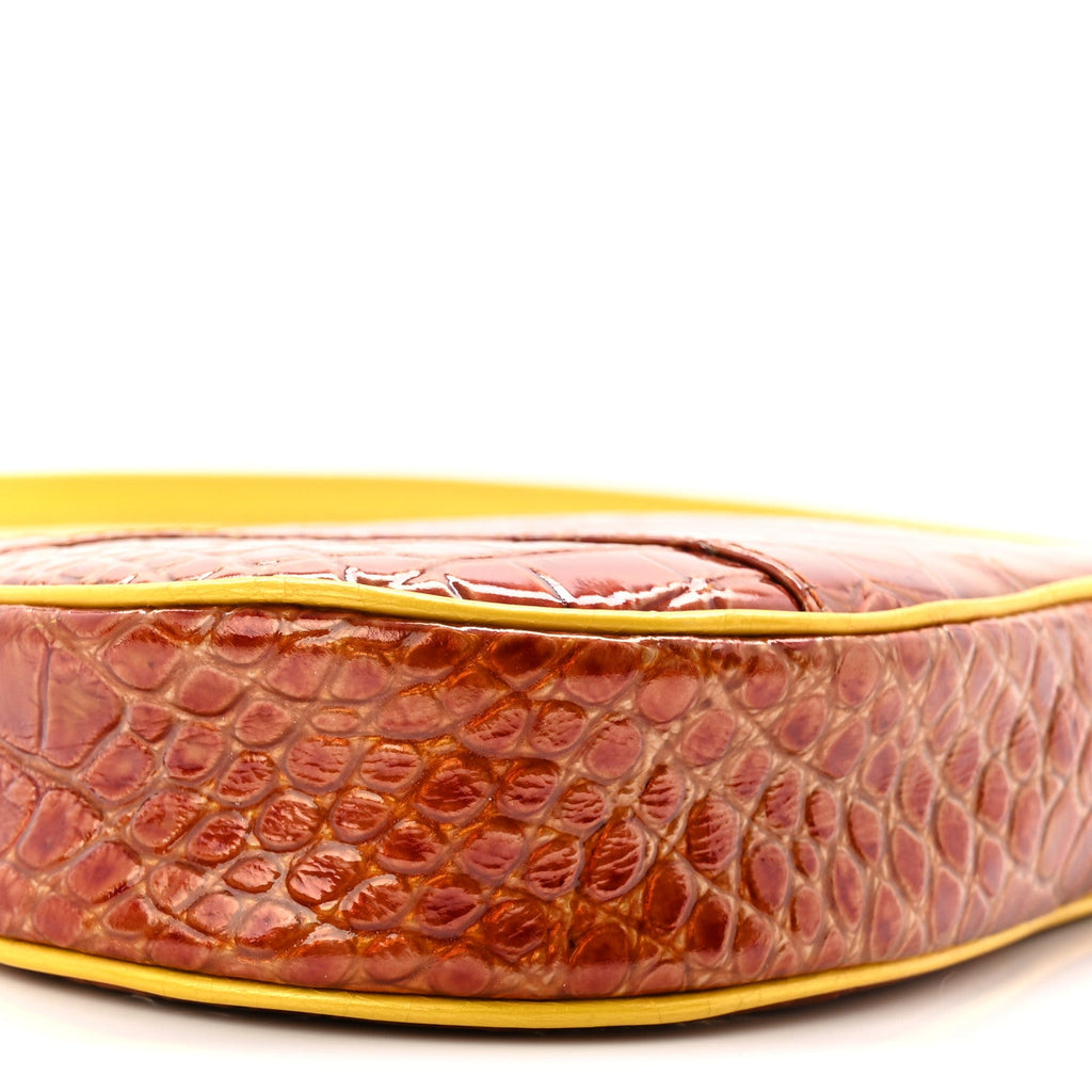 Patent Calfskin Crocodile Embossed Mini Saddle Pochette Orange