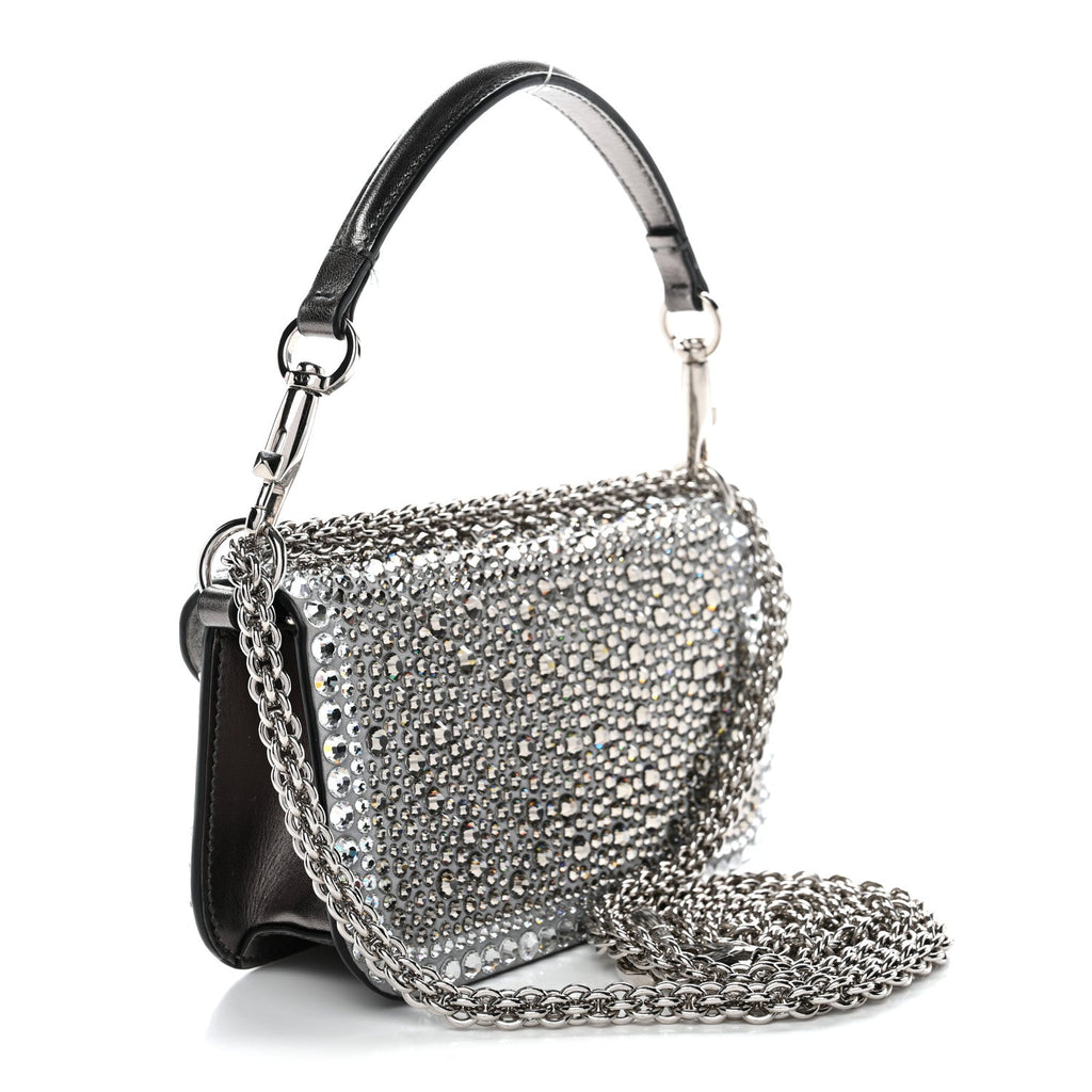 Crystal Suede Enamel Vlogo Small Loco Shoulder Bag Silver