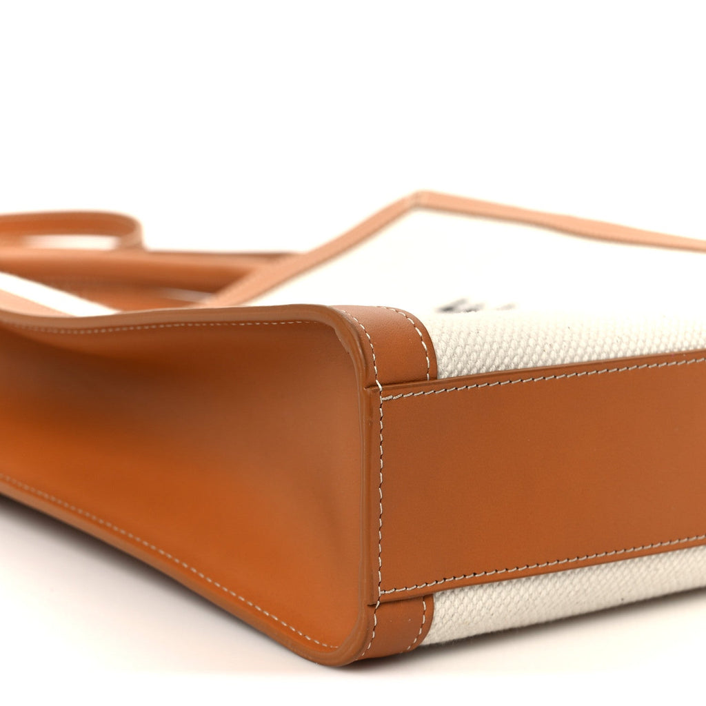 Canvas Calfskin Logo Print Small Vertical Cabas Natural Tan