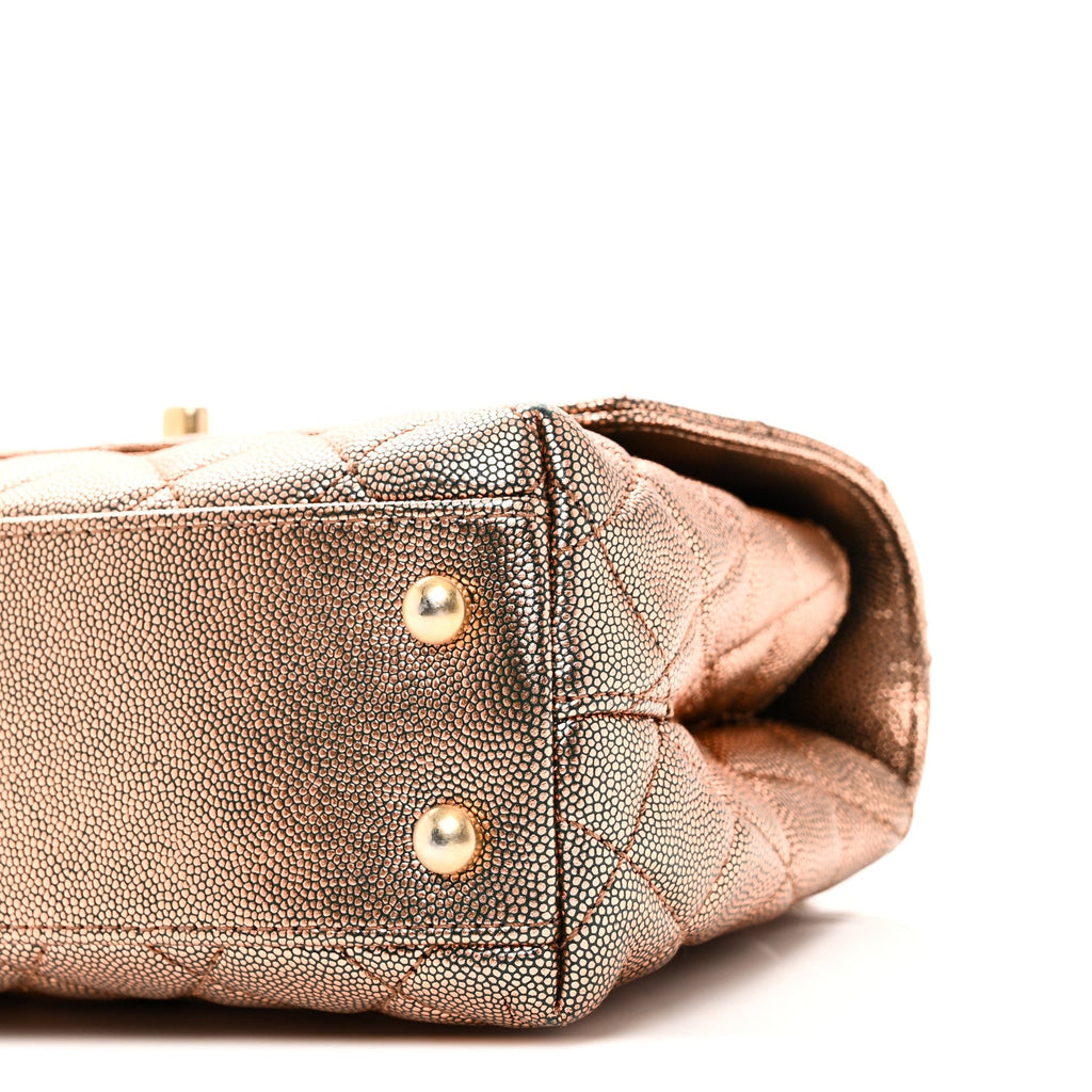 Metallic Caviar Quilted Mini Coco Handle Flap Gold