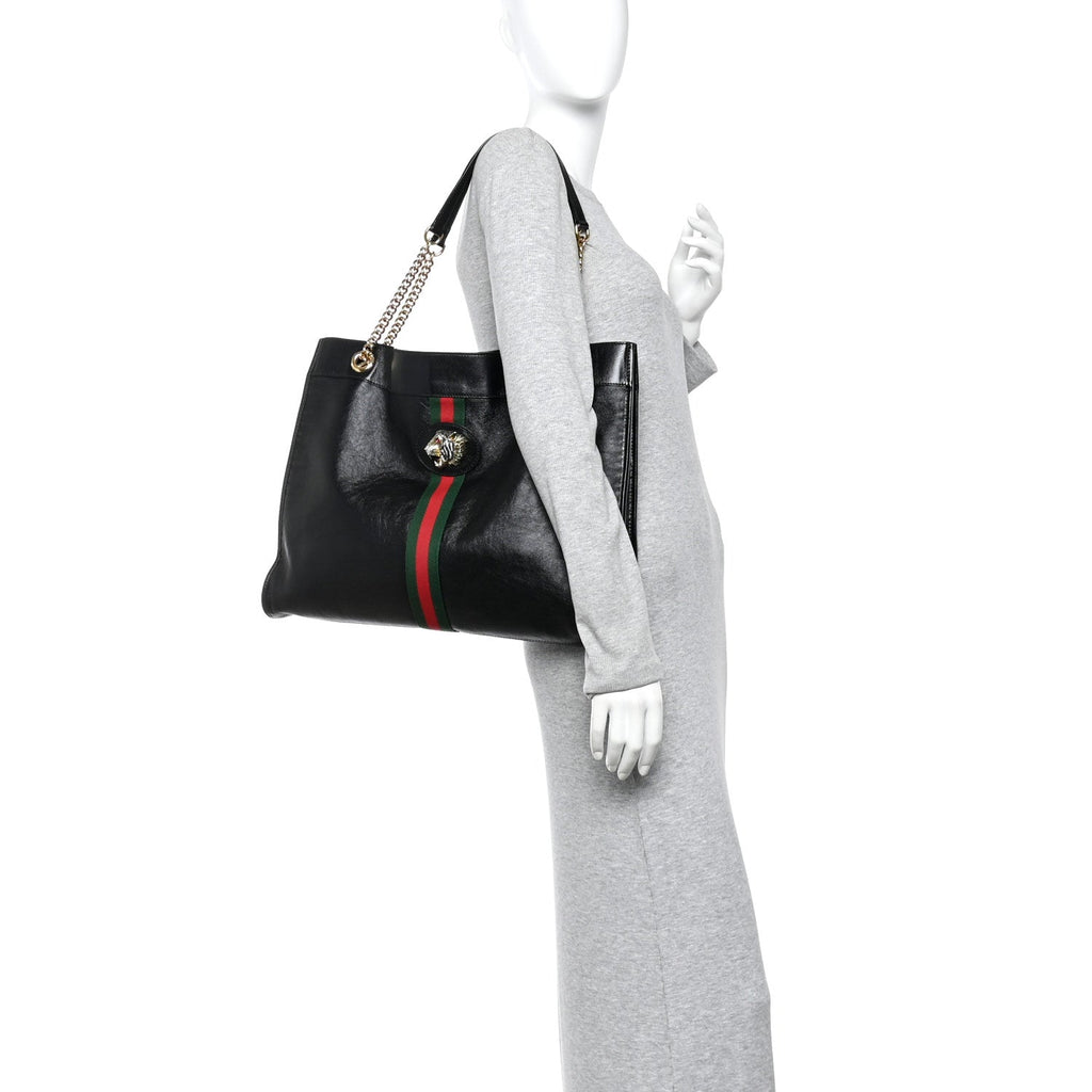 Calfskin Large Rajah Chain Tote Black