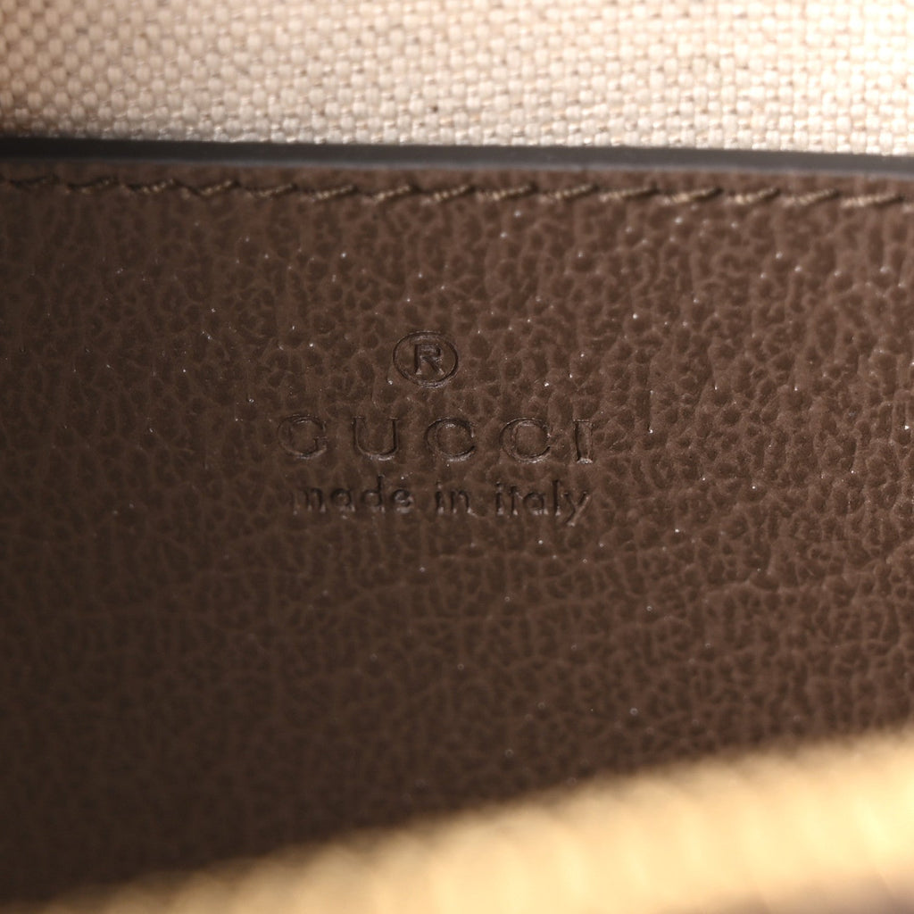 GG Supreme Monogram Textured Dollar Calfskin Web Mini Ophidia Top Handle Bag Beige Ebony New Acero