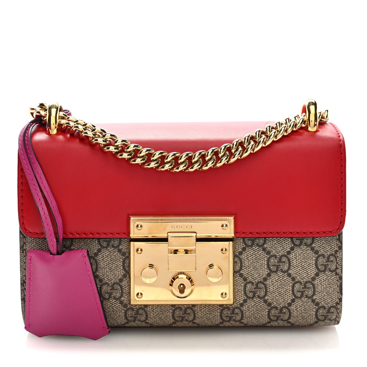 GG Supreme Monogram Calfskin Small Padlock Shoulder Bag Beige Hibiscus Red New Rosette