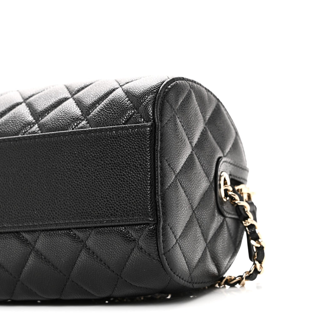 Caviar Quilted Barrel Clutch With Chain  Black