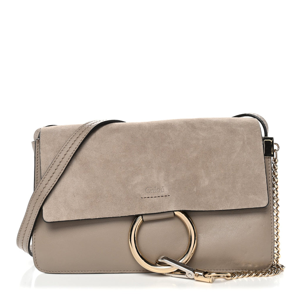 Suede Calfskin Small Faye Shoulder Bag Motty Grey