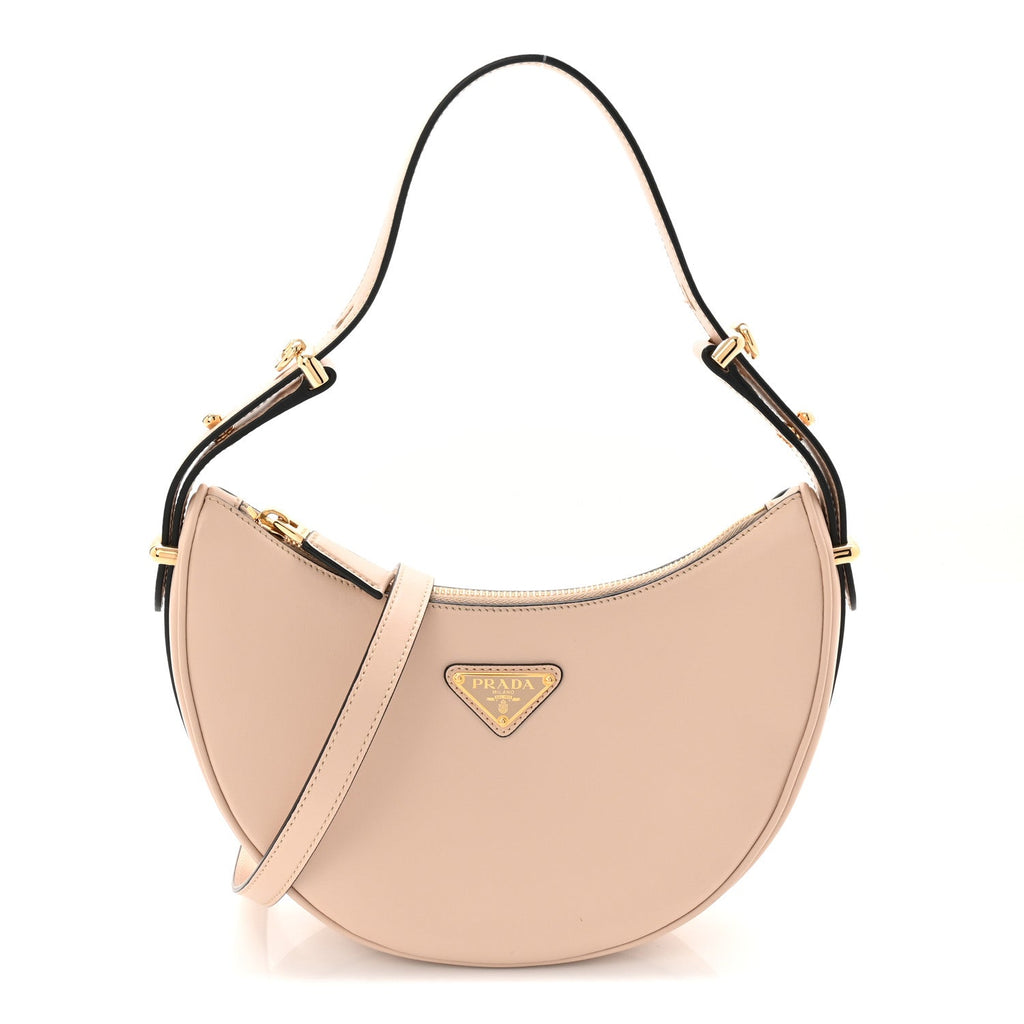 Soft Calfskin Arque Shoulder Bag Travertino