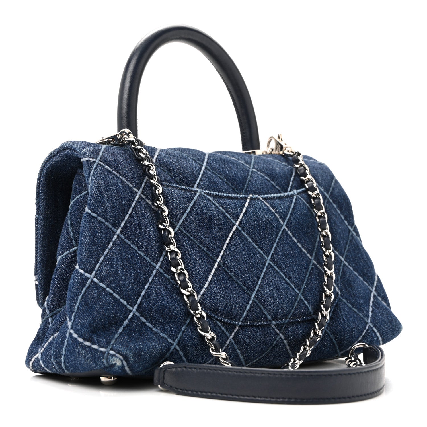 Denim Quilted Mini Coco Handle Flap Blue