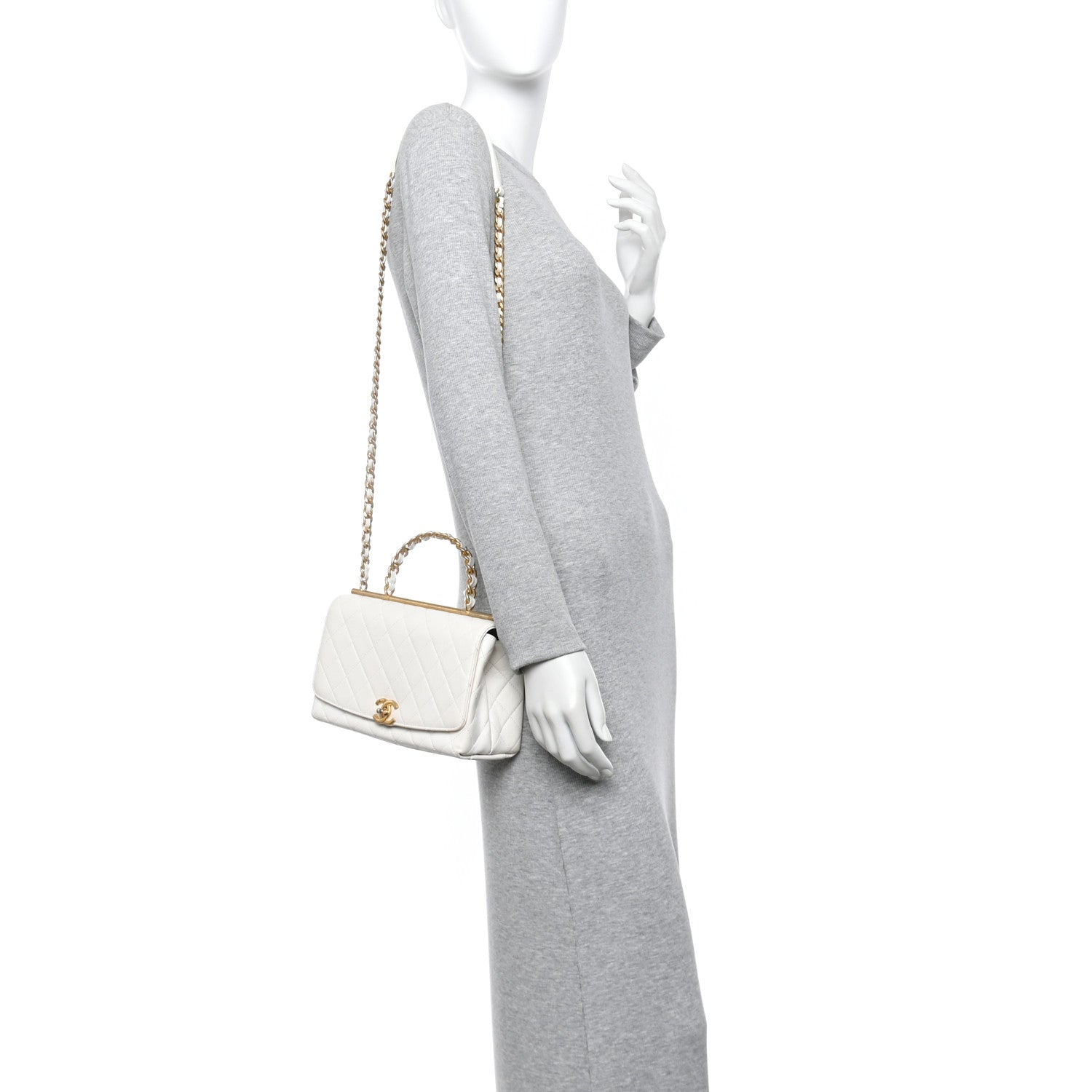 Lambskin Quilted La Parisienne Top Handle Flap White