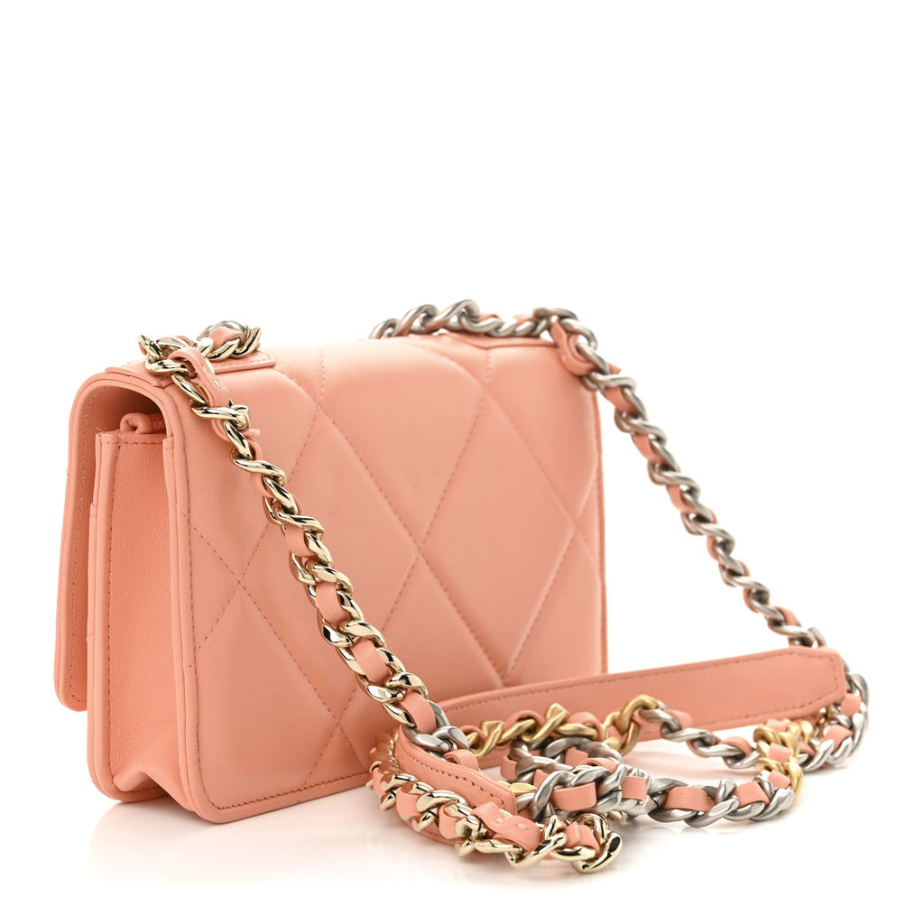 Lambskin Quilted Chanel 19 Wallet On Chain WOC Light Orange