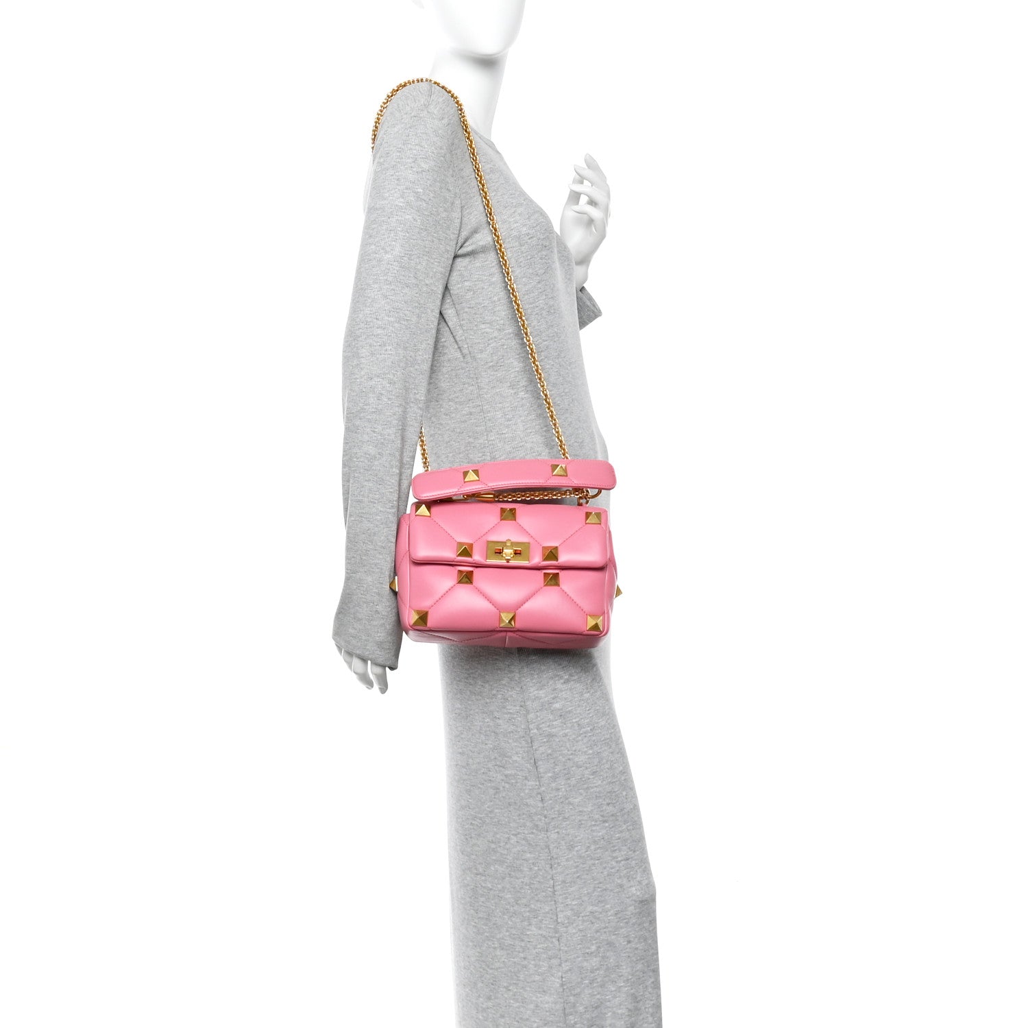 Nappa Medium Roman Stud Shoulder Bag Flamingo Pink