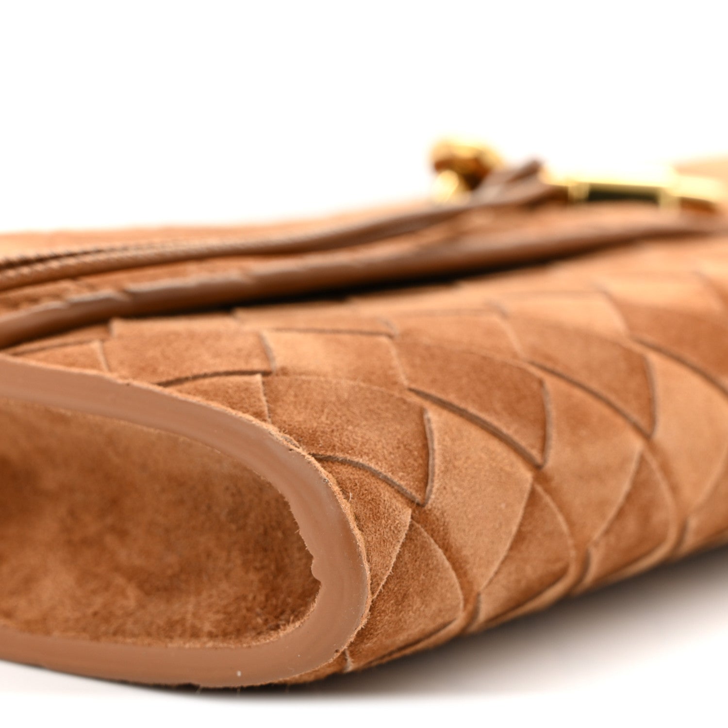 Suede Intrecciato Long Andiamo Top Handle Clutch Amber