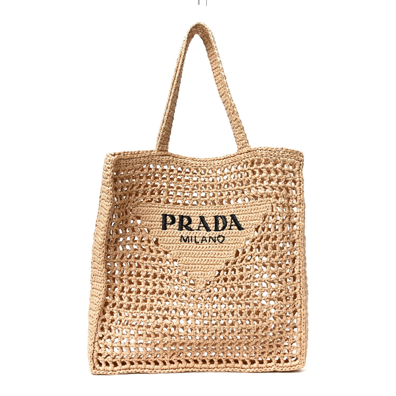 Yarn Raffia Effect Crochet Logo Embroidered Tote Bag Naturale
