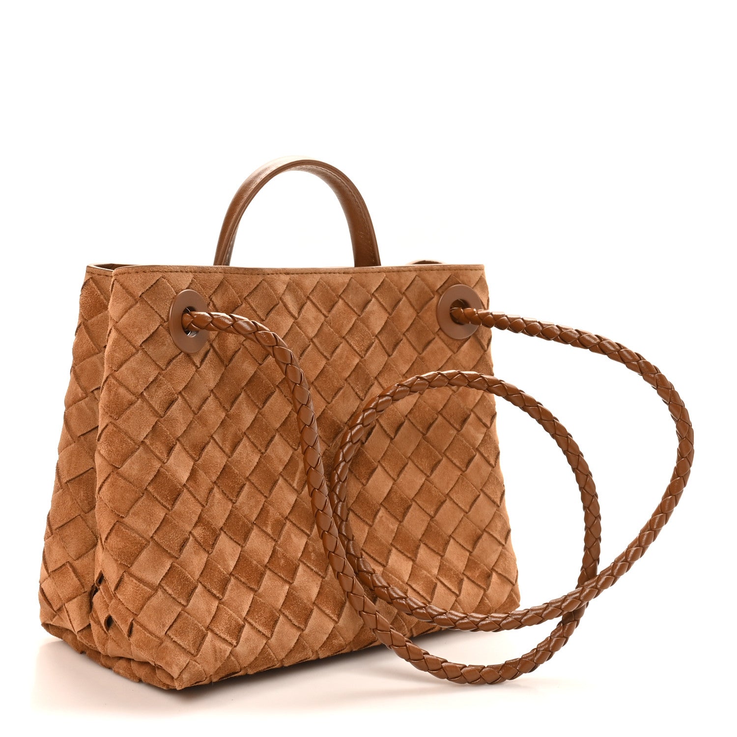 Suede Intrecciato Small Andiamo Shoulder Bag Amber