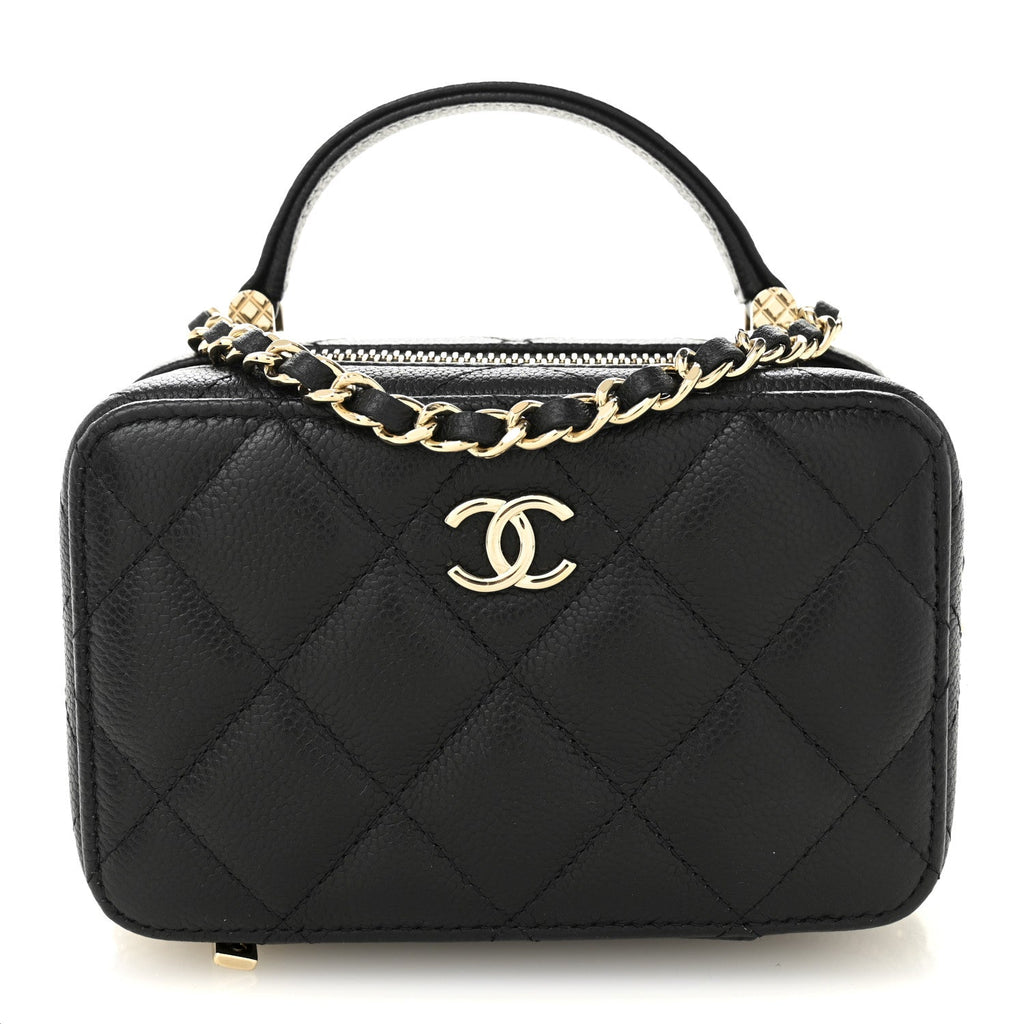 Caviar Quilted Small Top Handle Vanity Case Black