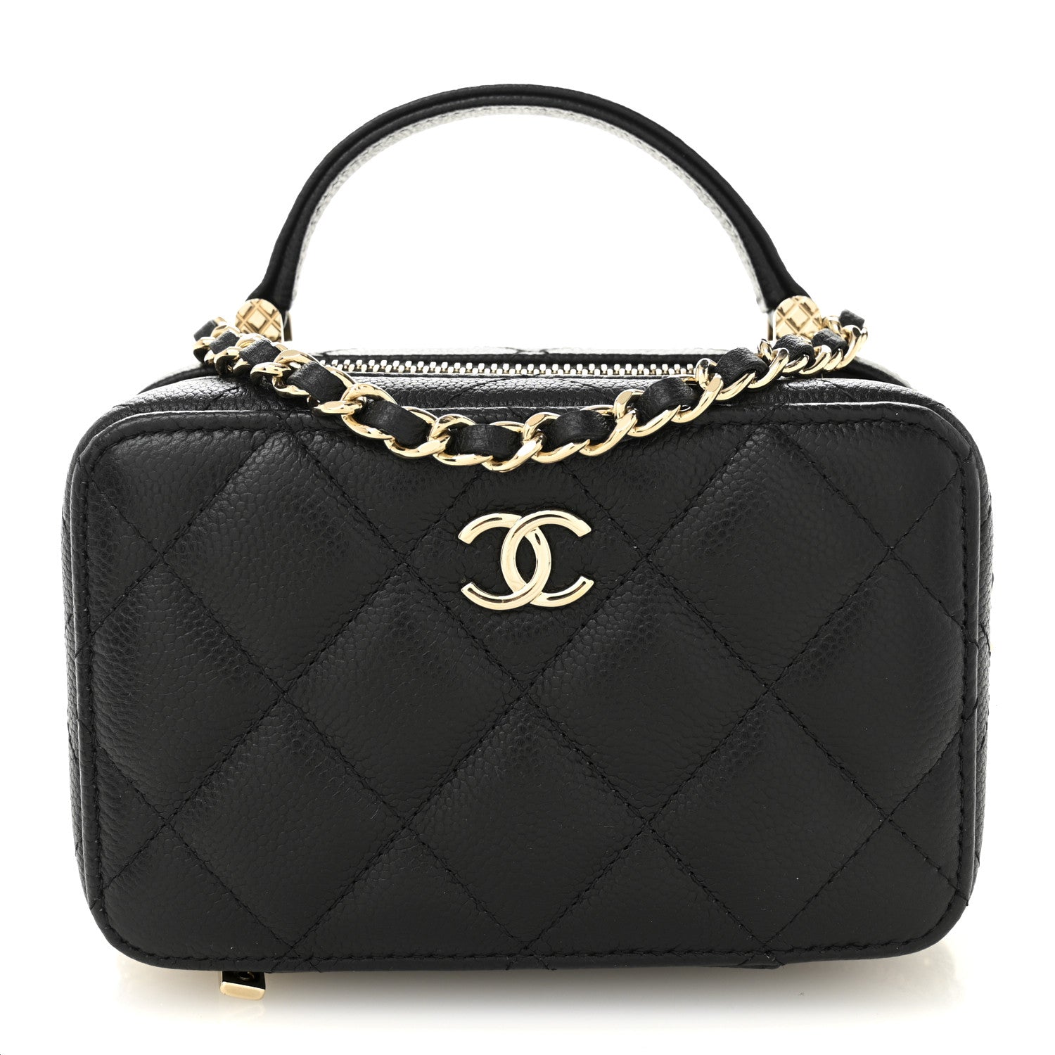 Caviar Quilted Small Top Handle Vanity Case Black