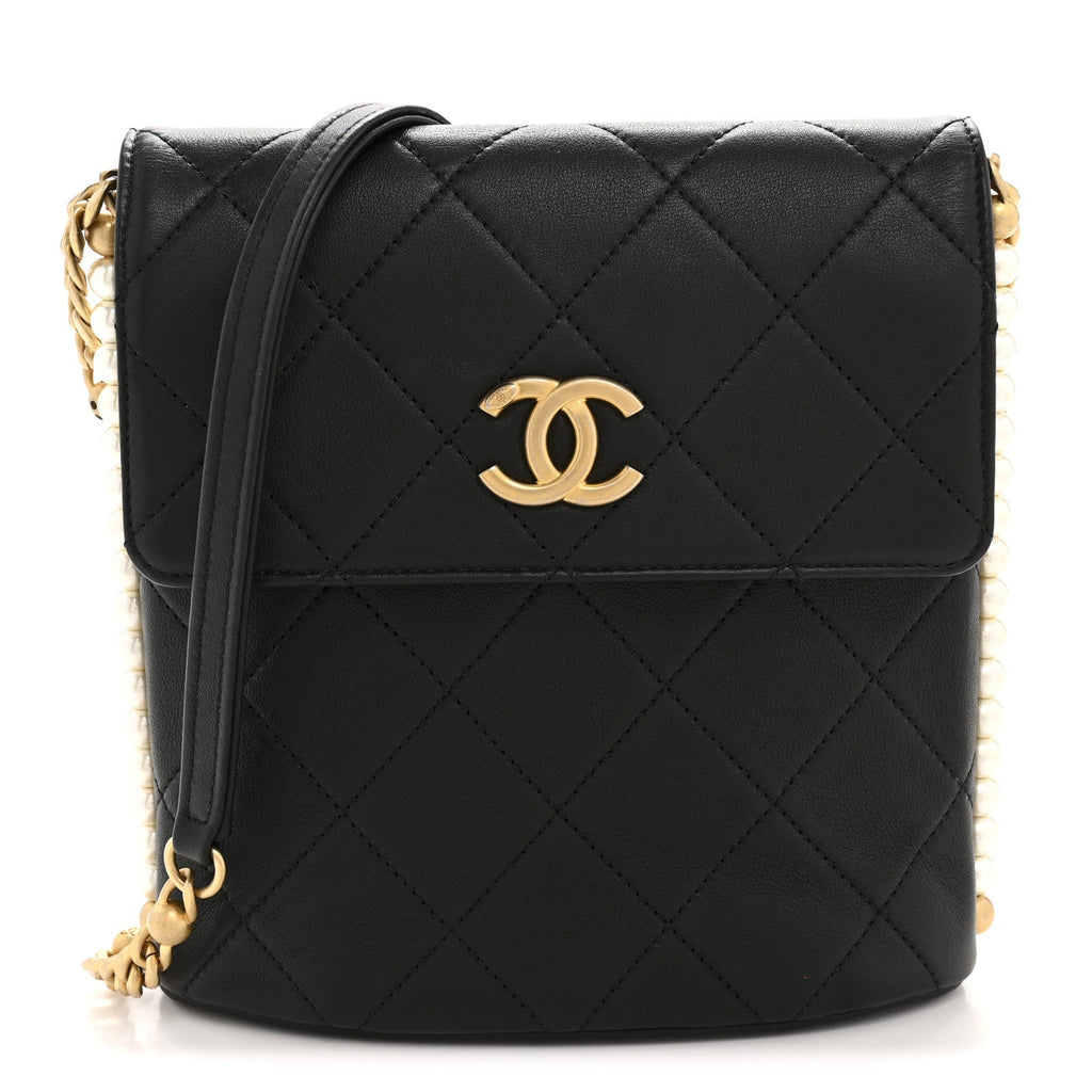Calfskin Quilted Pearl Small About Pearls Hobo Bag Black