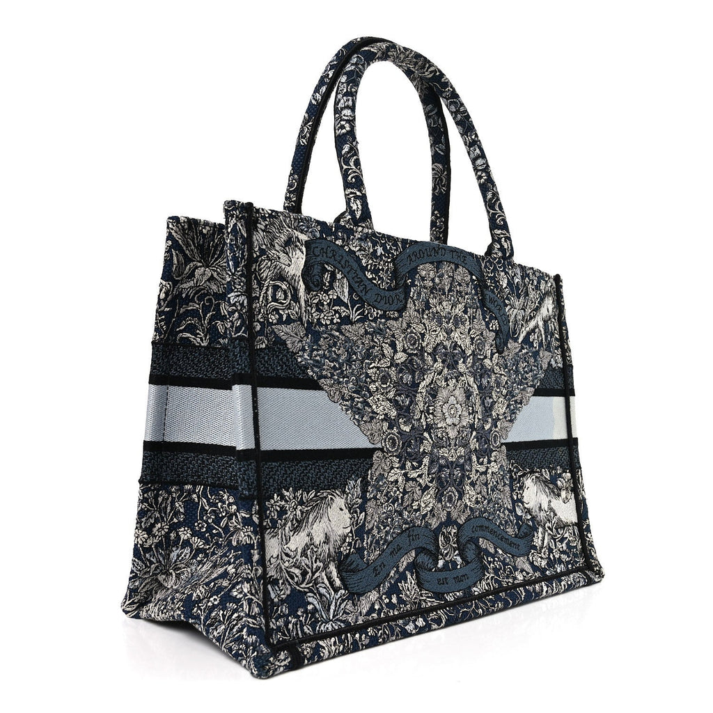 Canvas Embroidered Medium Around The World Book Tote Blue