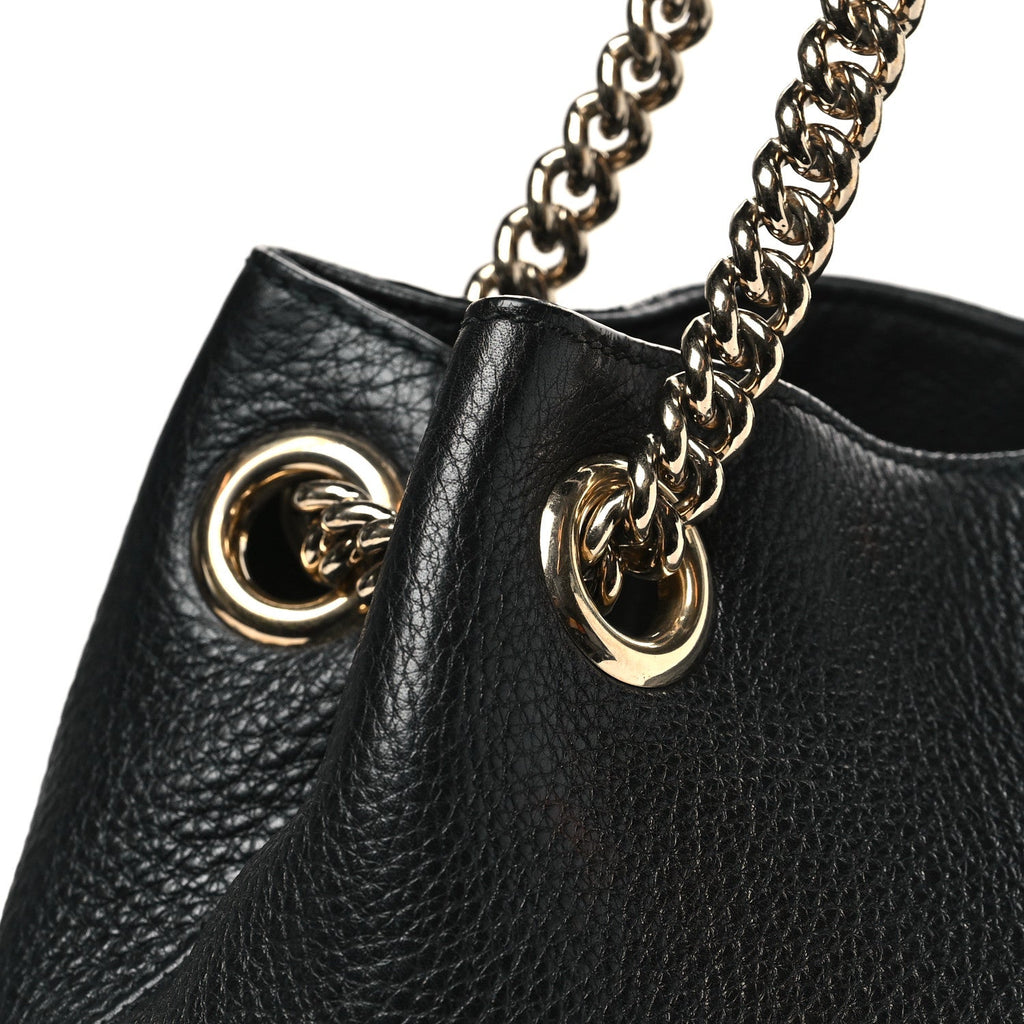 Pebbled Calfskin Medium Soho Chain Shoulder Bag Black