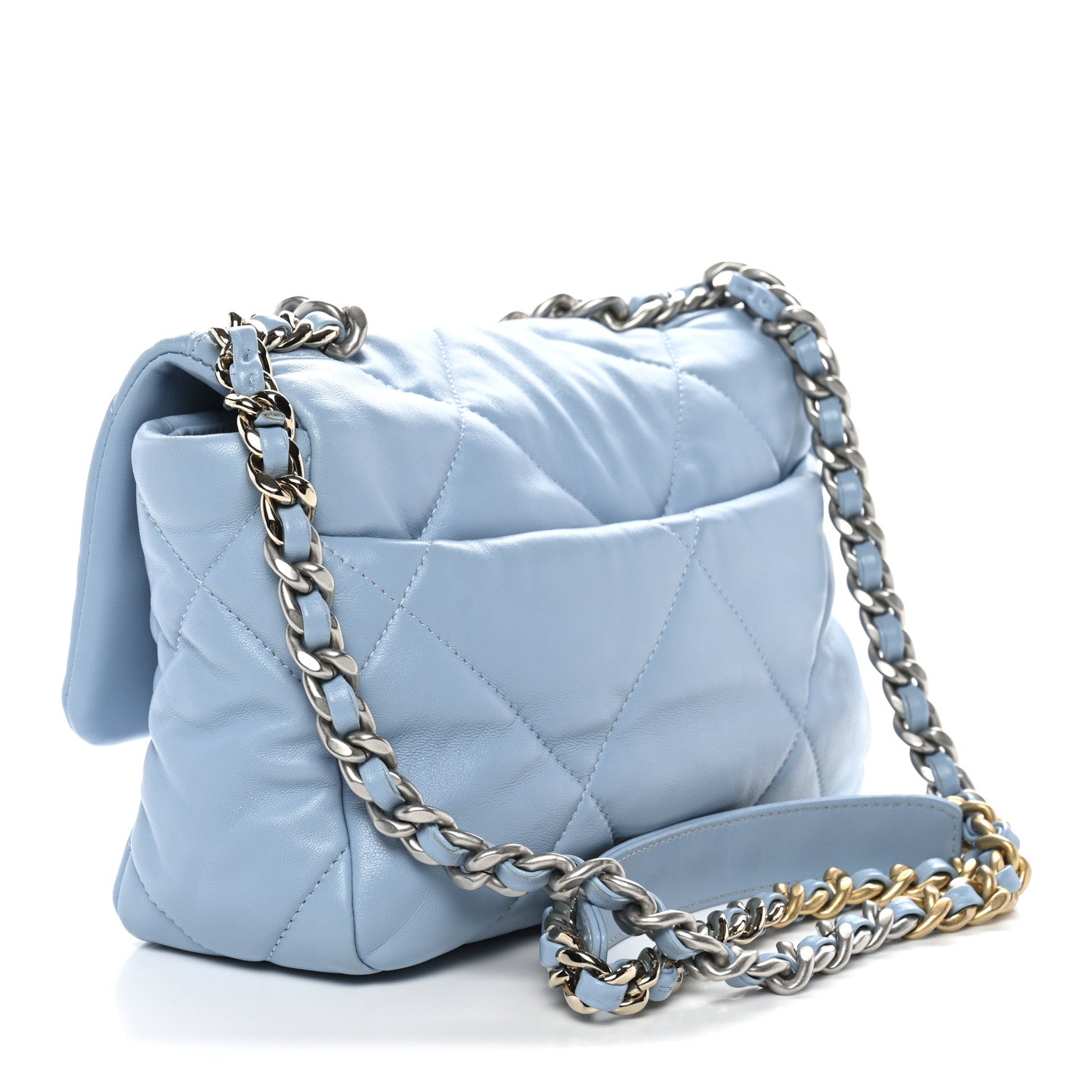 Lambskin Quilted Medium Chanel 19 Flap Light Blue