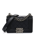 Calfskin Double Stitch Small Boy Flap Black