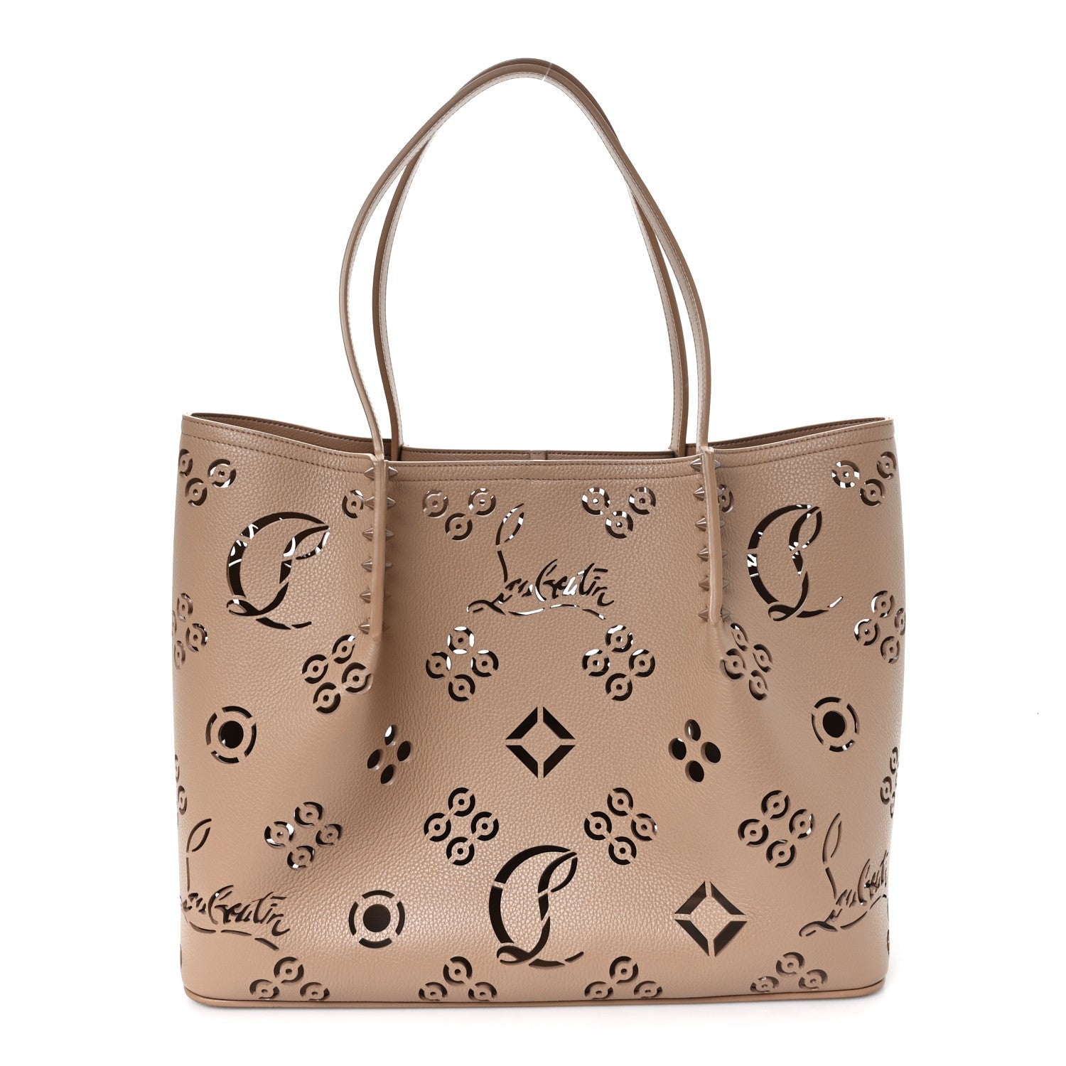 Calfskin Perforated Loubinthesky Large Cabarock Spikes Tote Roca