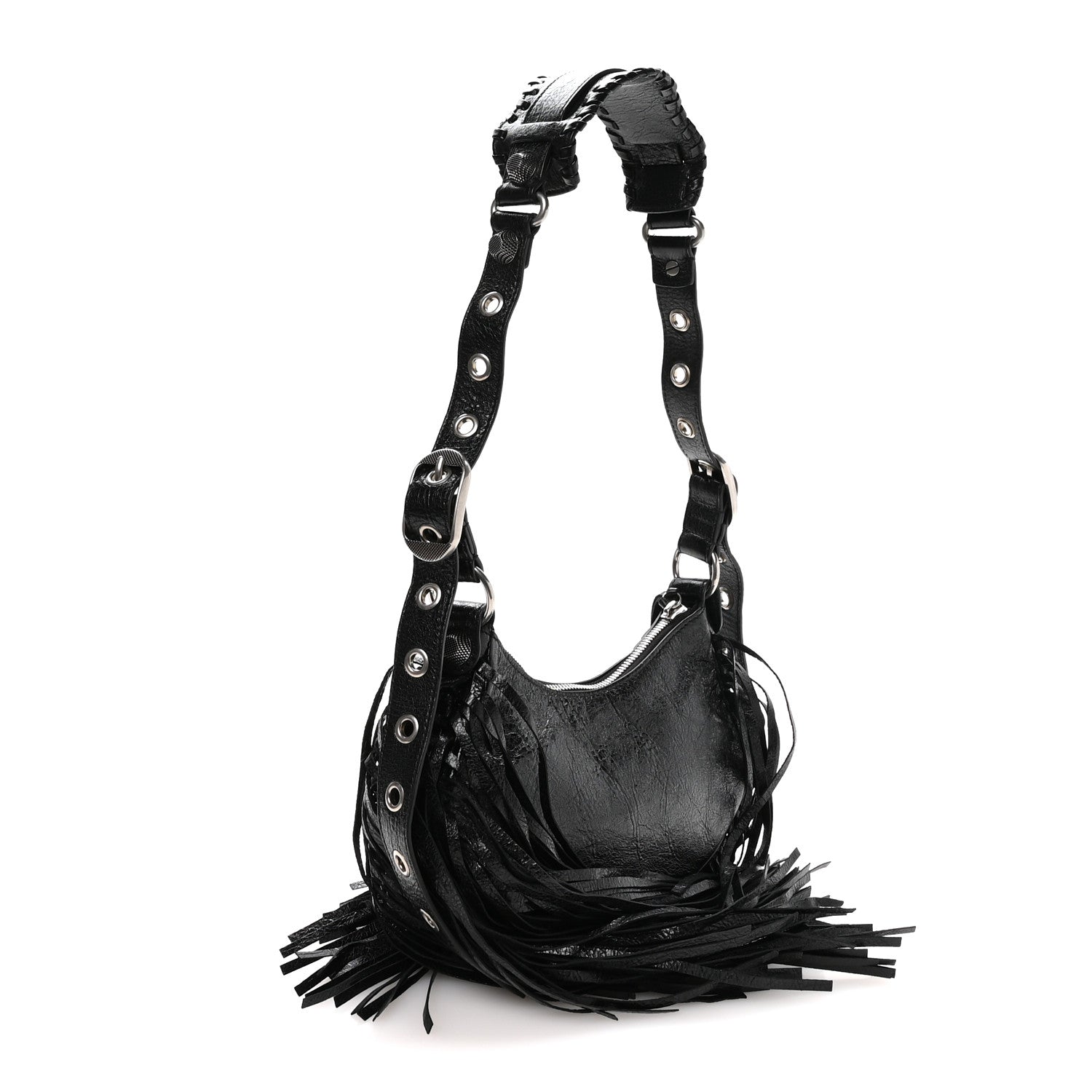 Agneau Arena Le Cagole Fringe Shoulder Bag XS Black