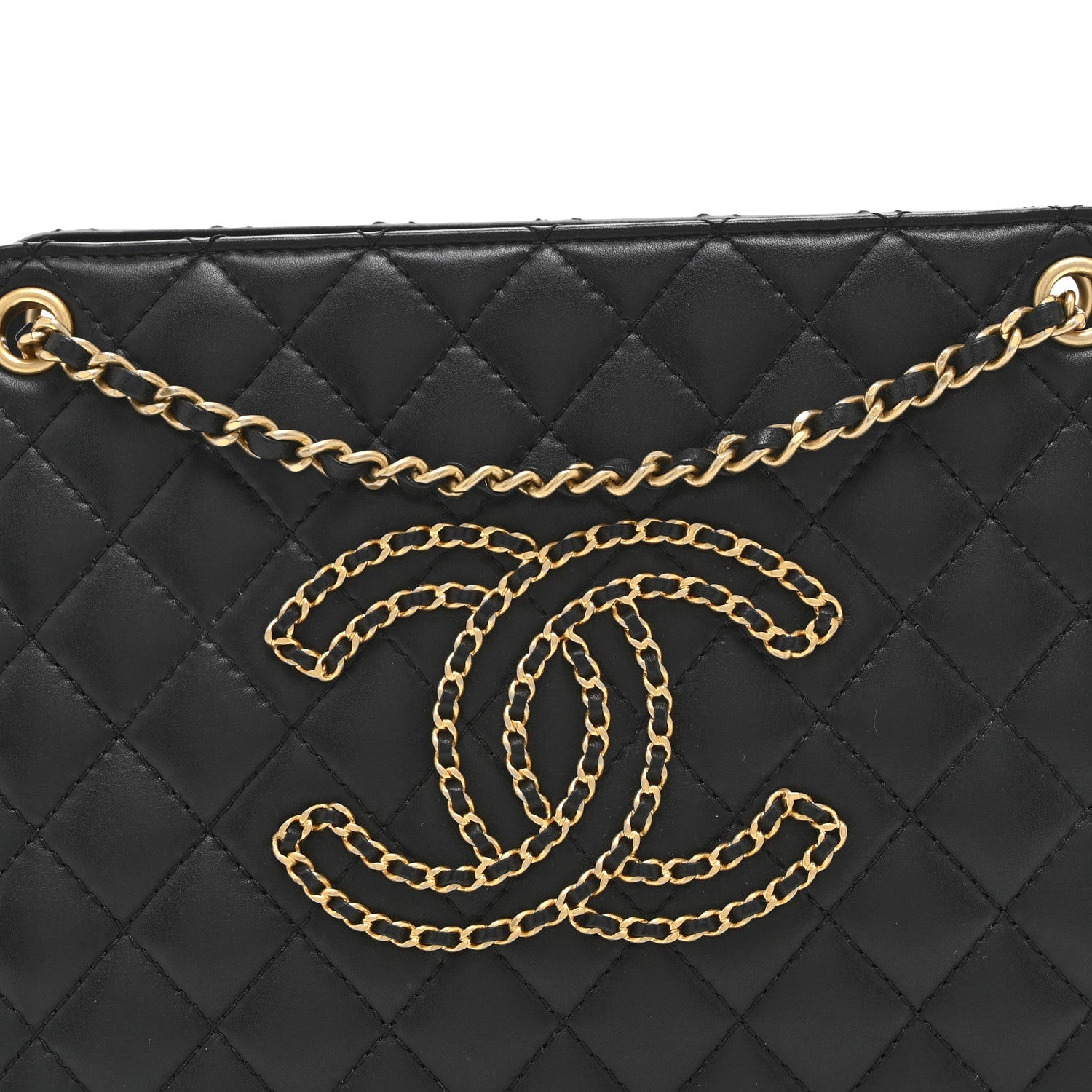 Calfskin Quilted CC Chain Accordion Tote Black
