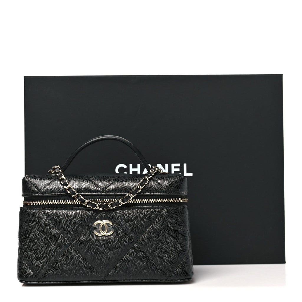 Caviar Quilted Top Handle Slim Vanity With Chain Black