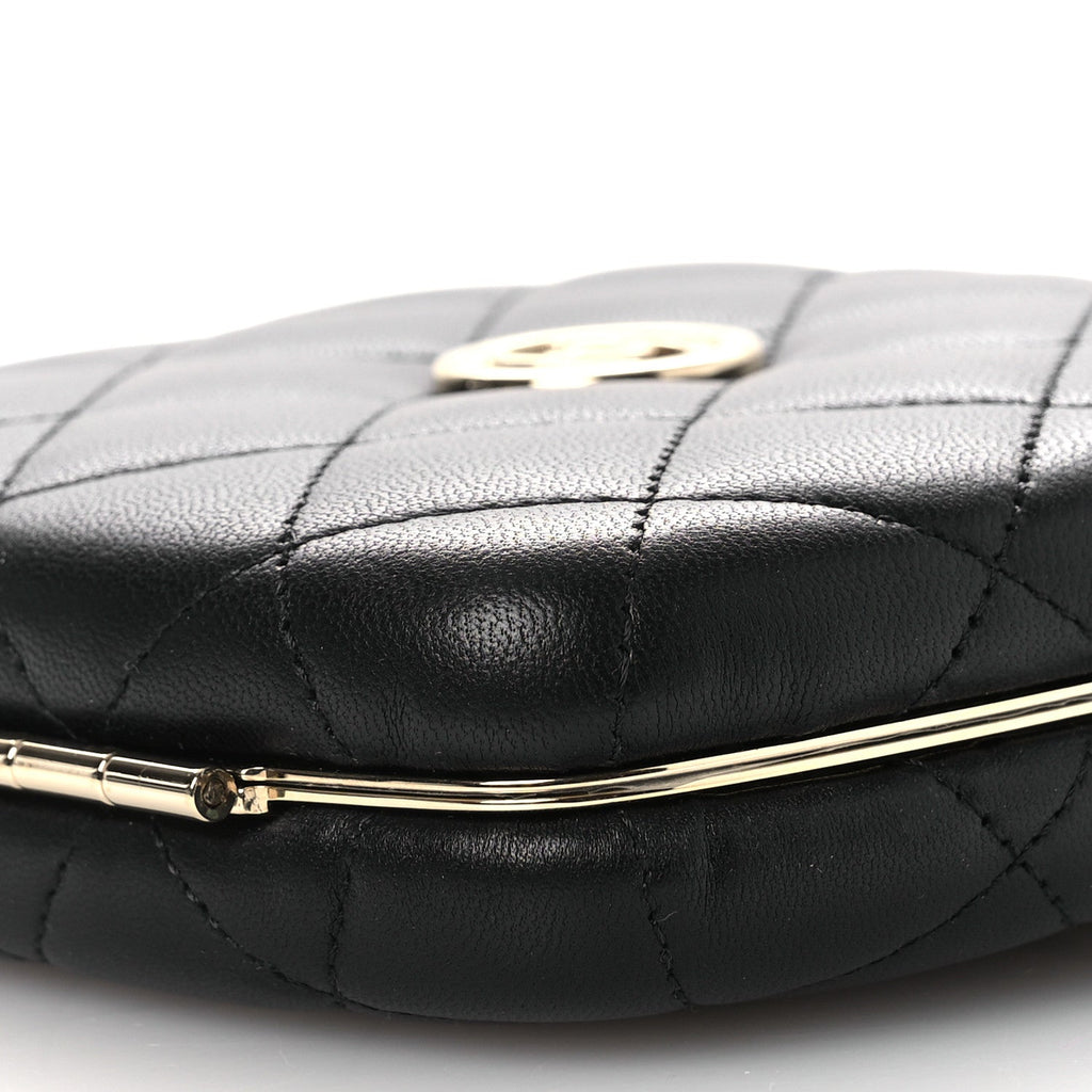 Lambskin Quilted Compact Vanity Case Purse With Chain Black