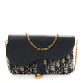 Oblique Smooth Calfskin Medium Saddle Pouch With Chain Blue
