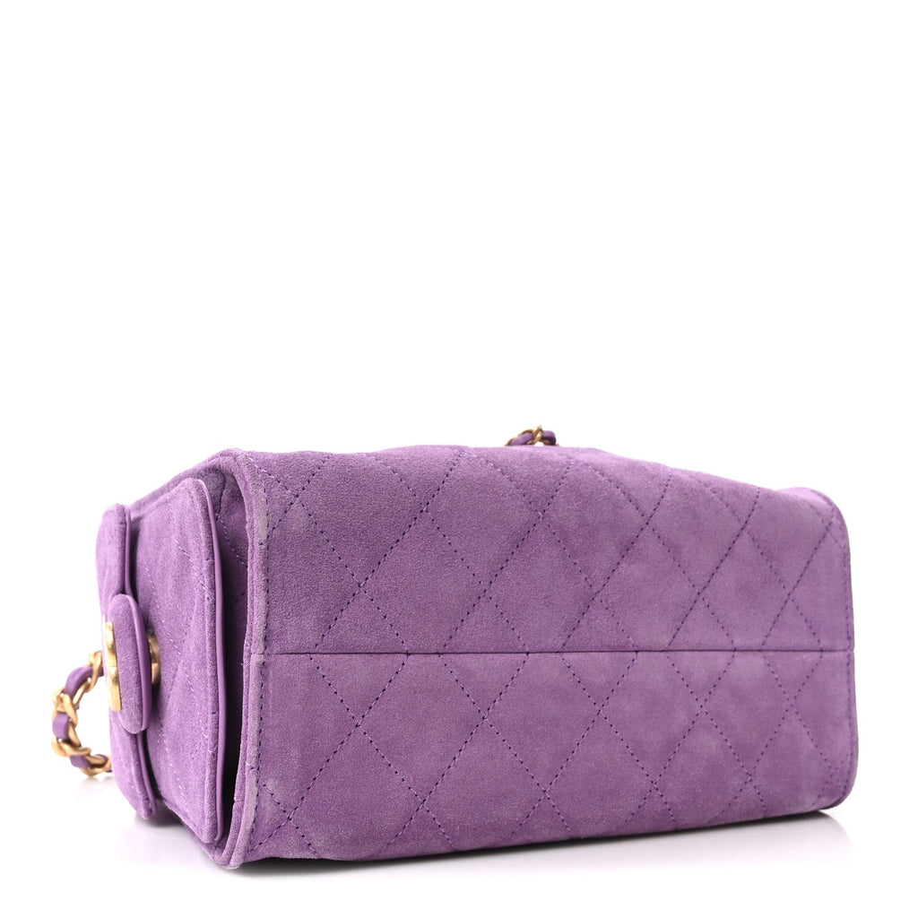 Suede Quilted Mini Chanel 25 Handbag Purple