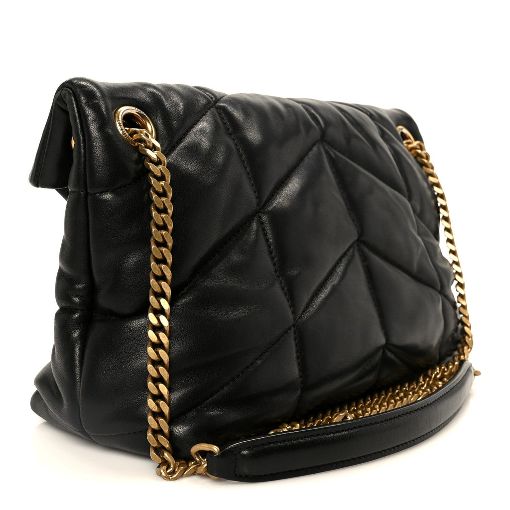 Lambskin Quilted Small Loulou Puffer Monogram Chain Satchel Black