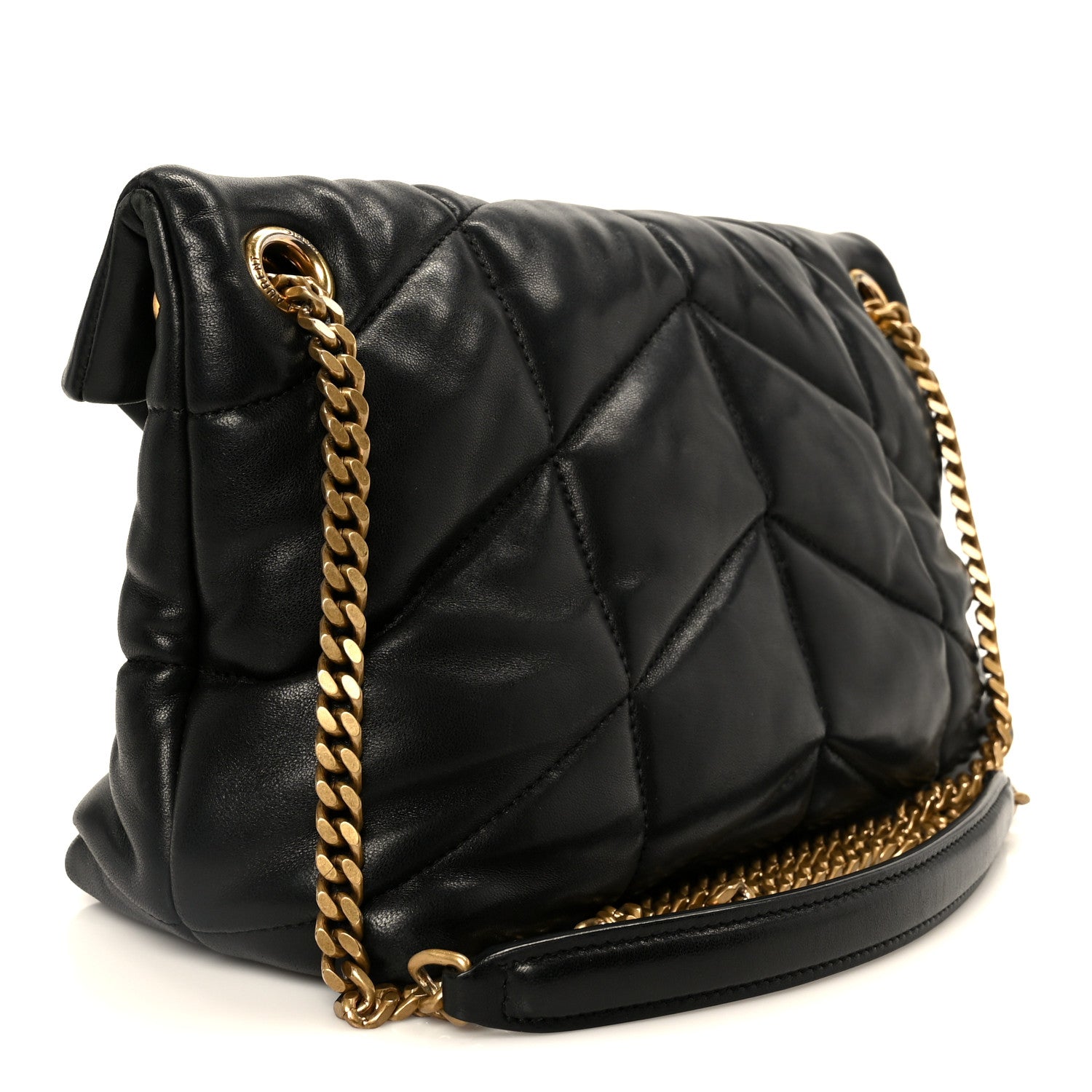 Lambskin Quilted Small Loulou Puffer Monogram Chain Satchel Black