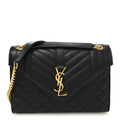 Grain De Poudre Textured Mixed Matelasse Triquilt Medium Monogram Satchel Black