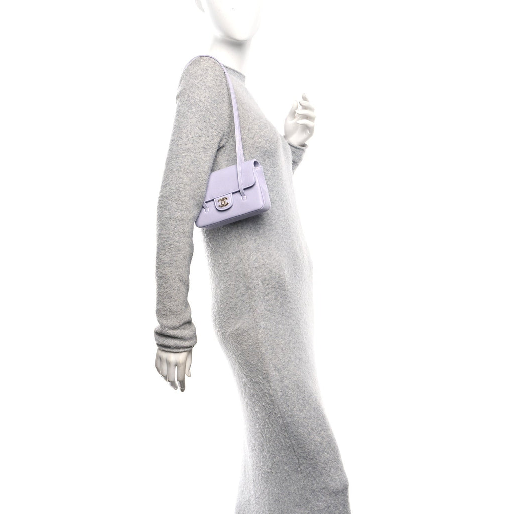 Shiny Caviar Mini Preppy Coco Shoulder Bag Purple