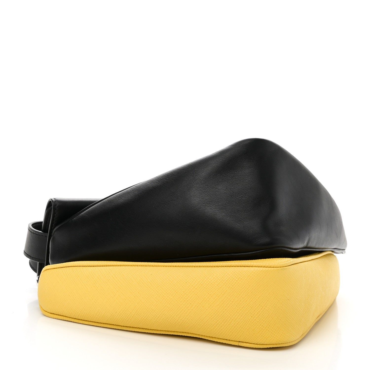Vitello Saffiano Cuir Double Triangle Shoulder Bag Black Sole