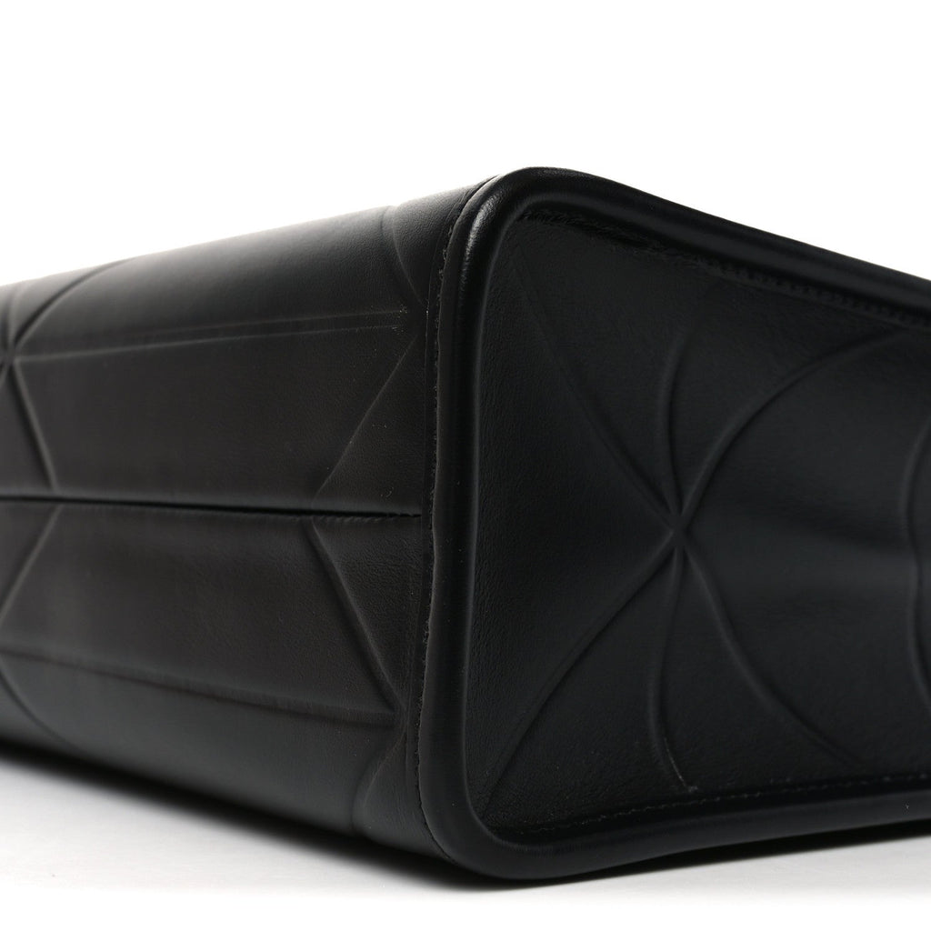 Soft Calfskin Triangolo Symbole Embossed Small Tote Black
