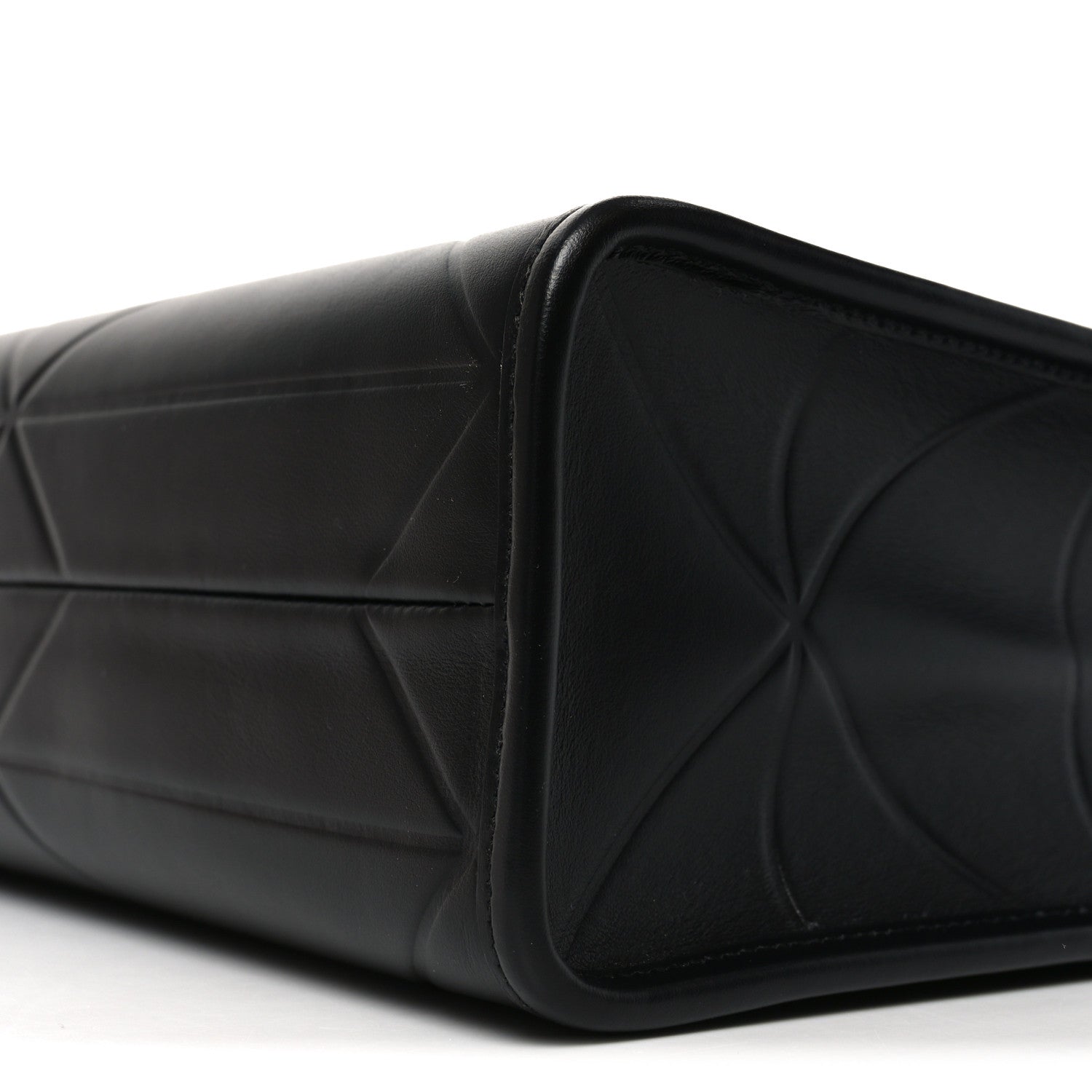Soft Calfskin Triangolo Symbole Embossed Small Tote Black