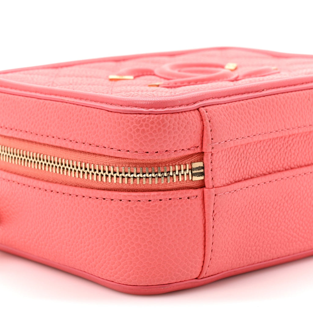Caviar Quilted Small CC Filigree Vanity Case Coral