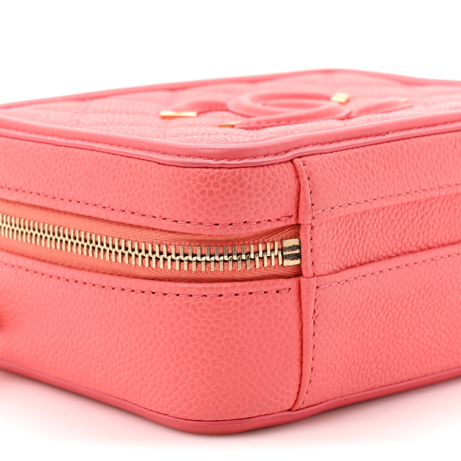 Caviar Quilted Small CC Filigree Vanity Case Coral