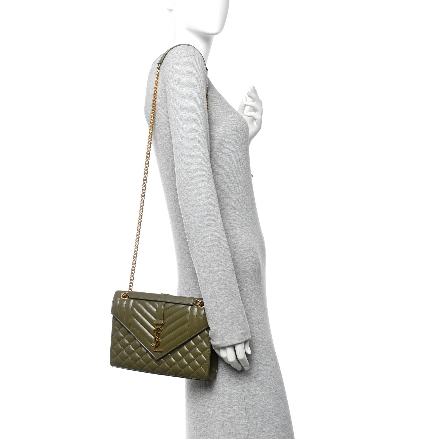 Grain De Poudre Textured Mixed Matelasse Triquilt Medium Monogram Satchel Light Sage