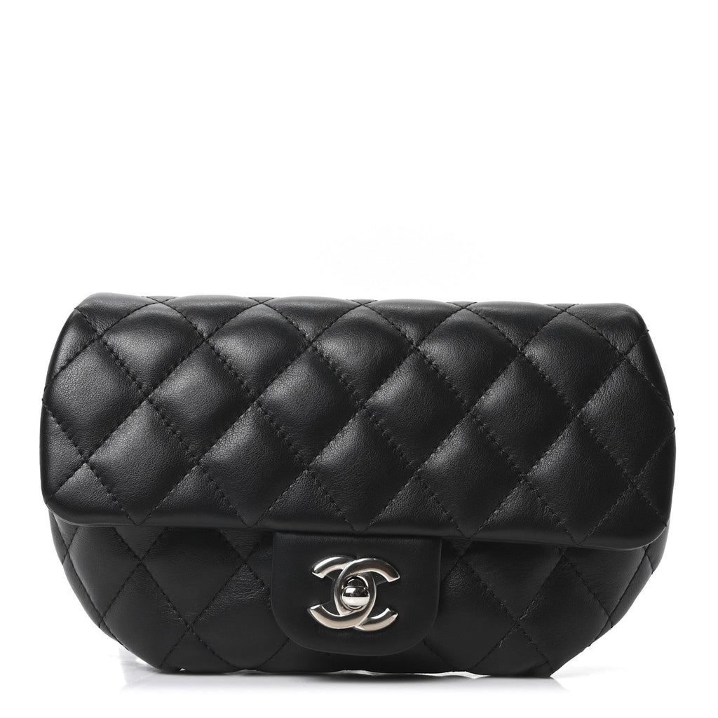 Calfskin Quilted CC Uniform Flap Belt Bag Black