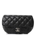 Calfskin Quilted CC Uniform Flap Belt Bag Black
