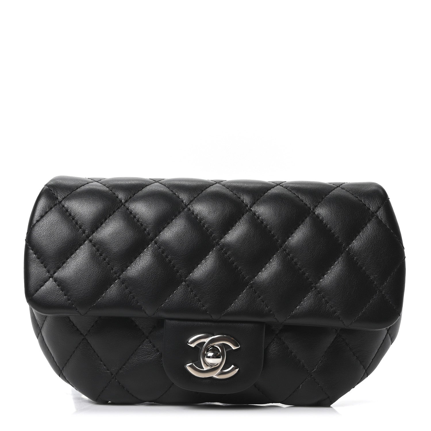 Calfskin Quilted CC Uniform Flap Belt Bag Black