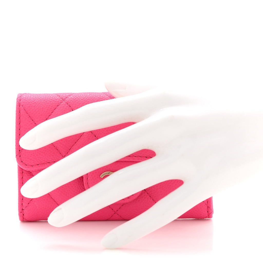 Caviar Quilted Flap  Holder Wallet Pink