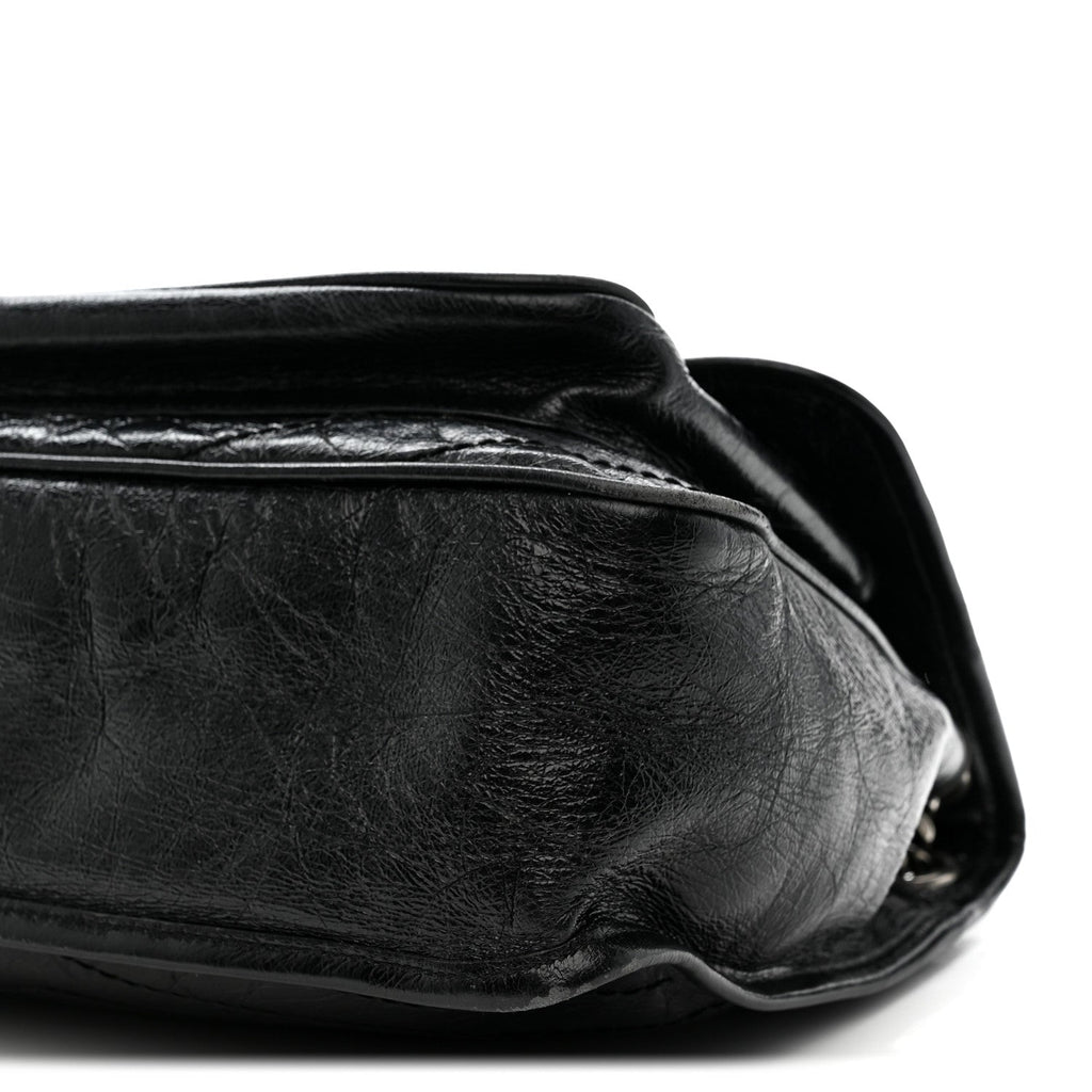 Crinkled Calfskin Matelasse Monogram Medium Niki Chain Satchel Black